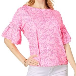 Lilly Pulitzer Ziva Top Pink Shandy Invest A Gator Top, M NWT